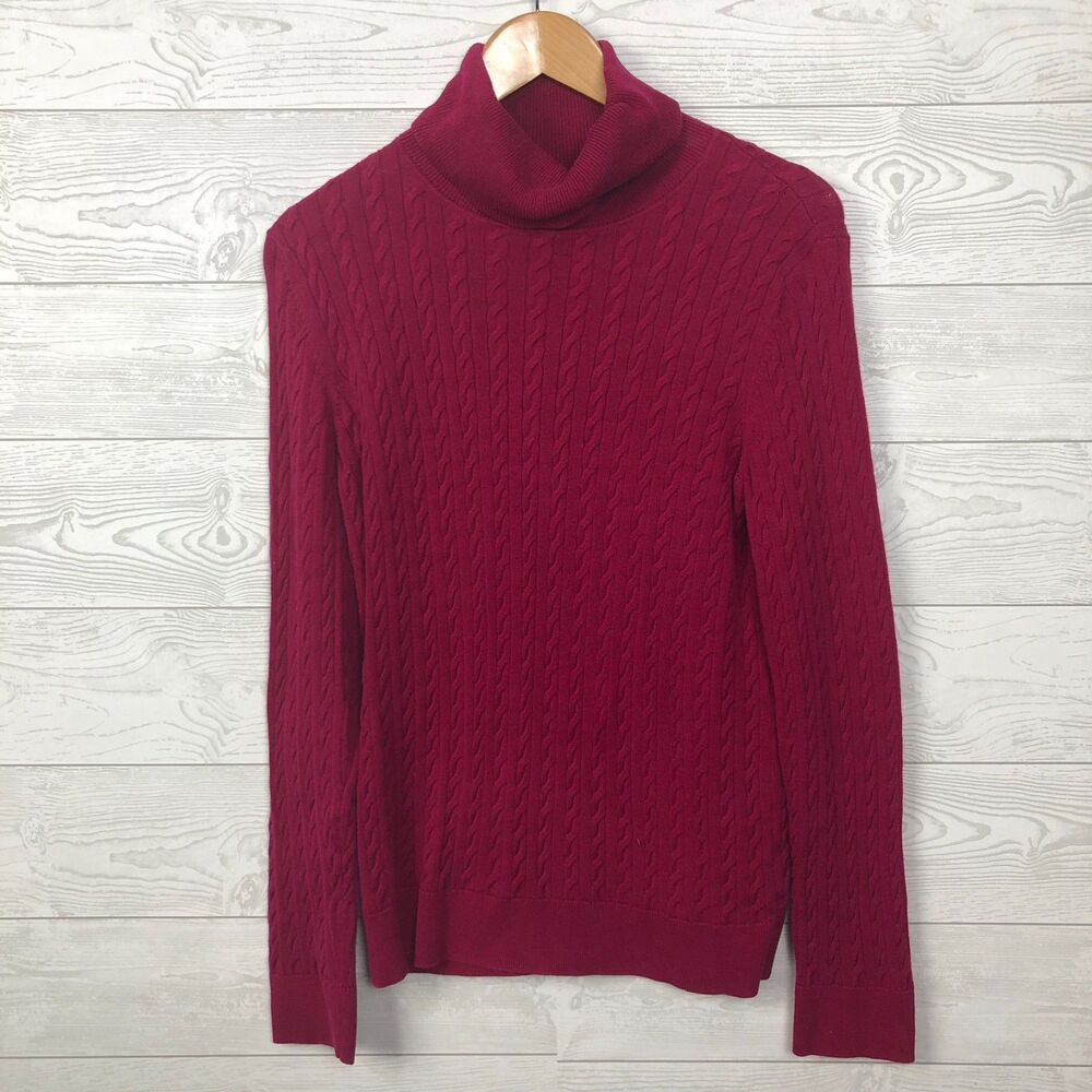 Talbots Women's Large Long Sleeve Cable Knit Turtleneck Sweater 100% Cotton